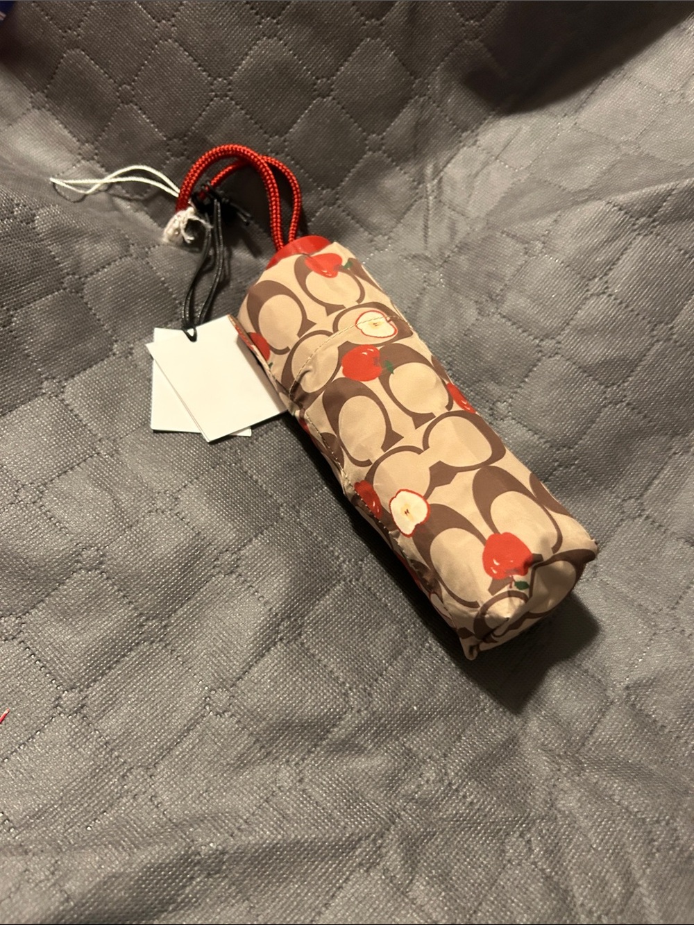 Coach Signature Floral Compact Umbrella Sleeve in Beige and Red